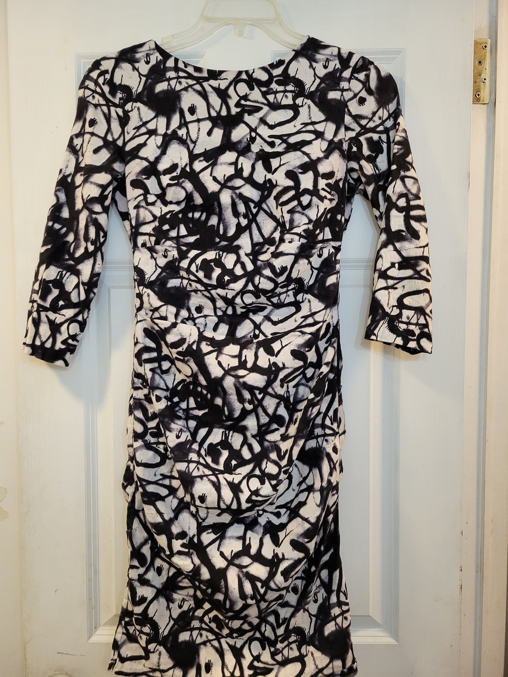Artelier Nicole Miller Ruched Abstract Linen Blend Dress Bodycon Size 6